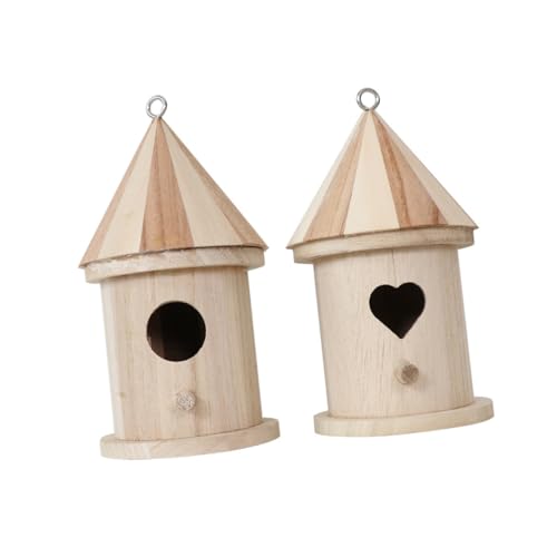ANDRESLAD 2 Stück Kreatives Holz Vogelhaus DIY Nistkasten Holzanhänger mit Herz Rundtür Leichtes Langlebiges Holzdekor für Garten Vögel Einfach Aufzuhängen und Bemalen von ANDRESLAD