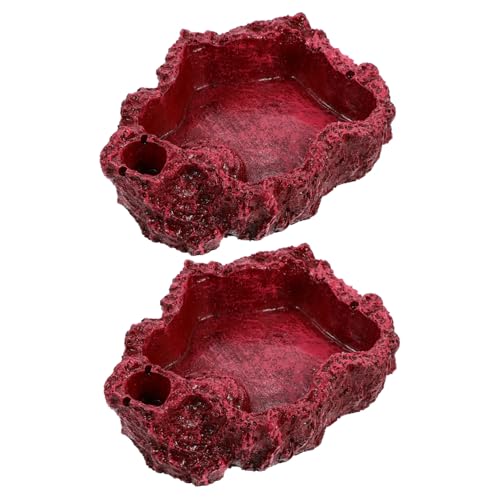 ANDRESLAD 2 Stück Reptilien Futterschale aus Langlebigem Resin mit Auslaufsicherer Kante Stabiler Standfläche Realistischem Design für Wassernapf und Futterbehälter im Terrarium für von ANDRESLAD