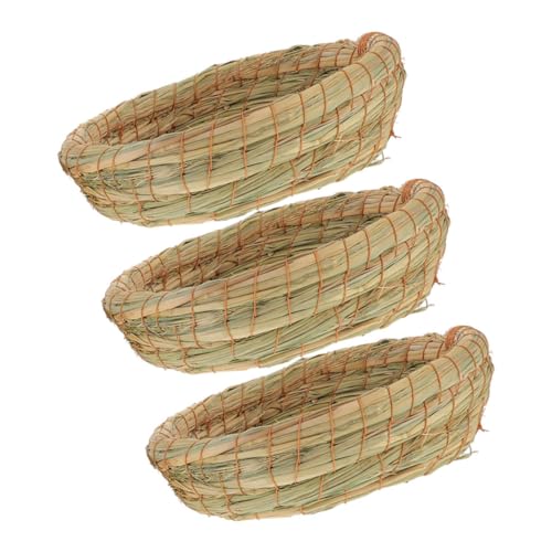 ANDRESLAD 3 Stück Handgewebtes Hamster Nest aus Natürlichem Stroh Warmes Kuschelbett für Kaninchen Chinchilla Rennmaus Langlebiges Kleintierhaus für Nagetiere und Kleine Tiere von ANDRESLAD