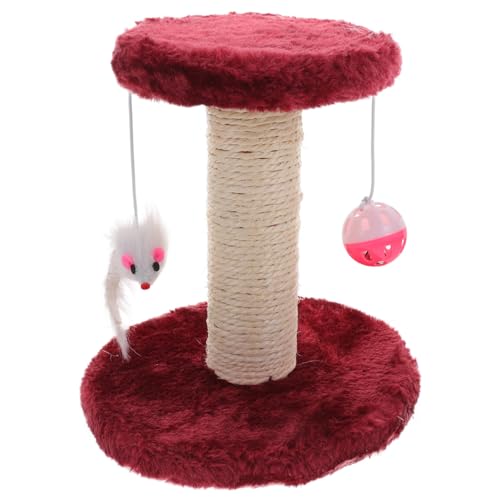 ANDRESLAD Dekorativer Katzenkratzbaum Doppellagig mit Plüsch und Sisal Stabiles Kletterspielzeug für Babykatzen Langlebiger Kratzpfosten mit Zwei Hängebällen Leichte Zusammenbau Weinrot von ANDRESLAD