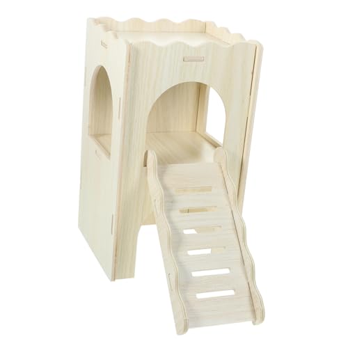 ANDRESLAD Hamster Versteck Holzhaus mit Doppel etage Mehrkammerhaus aus Naturholz für Hamster Chinchilla Meerschweinchen und Kleintiere Spiel Schlafplatz für Käfig Zubehör von ANDRESLAD