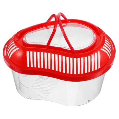 ANDRESLAD Kleines Reptilien Transportterrarium mit Deckel und Tragegriff Rotes Kunststoff Aquarium mit Sonnenplattform Sicherer Haustierträger für Schildkröten Fische und Hamster von ANDRESLAD