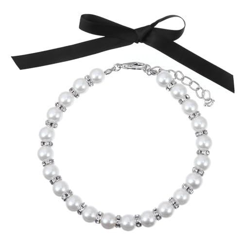 ANDRESLAD Perlen haustierhalsband mit Verstellbarer Schnalle und Schleife Modischer Schmuck für Hunde und Katzen Komfortabel Langlebig Geeignet für Alltag und Festliche Anlässe von ANDRESLAD