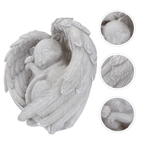 ANDRESLAD Pet Memorial Stone Katze Grabstein mit Engelsflügeln Wetterfeste Resin Tiergrab Statue für Garten und Außenbereich Gedenkstein für Haustierkatzen Dekoratives Andenken von ANDRESLAD