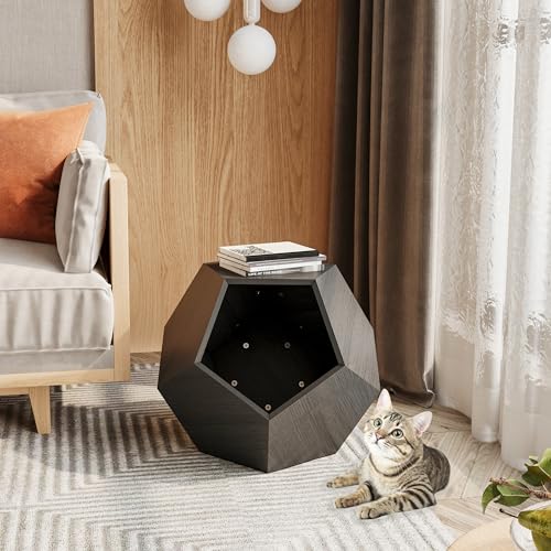66 cm Modernes Haustiermöbel, Katzentransportbox, Beistelltisch und Sofatisch, Pflanzgefäß aus MDF, Multifunktional (Schwarzbraun, 66 * 66 * 53cm) von ANEC