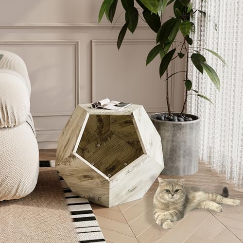 66 cm Modernes Haustiermöbel, Katzentransportbox, Beistelltisch und Sofatisch, Pflanzgefäß aus MDF, Multifunktional (Weißeiche, 66 * 66 * 53cm) von ANEC