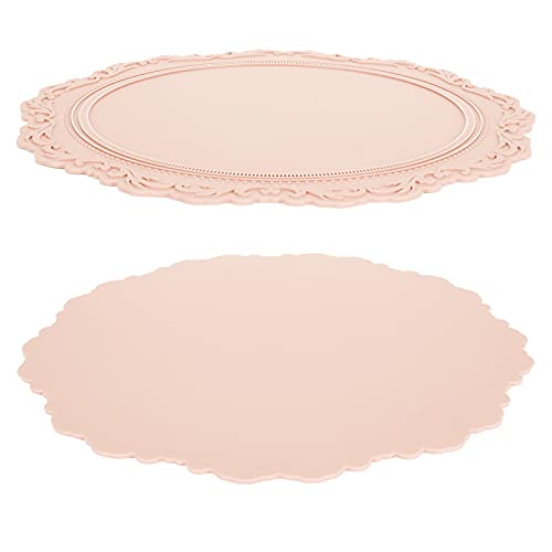 ANGGREK Silikon-Placemat-Tischmatte 34x34cm Rundes Rutschküchenküchenmatten-Isolierkissen mit Nahrungsmittelmaterial für Esshausdekoration (PINK) von ANGGREK