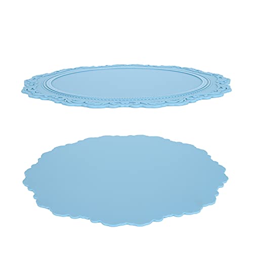 ANGGREK Silikon-Placemat-Tischmatte 34x34cm Rundes Rutschküchenküchenmatten-Isolierkissen mit Nahrungsmittelmaterial für Esshausdekoration (hellblau) von ANGGREK