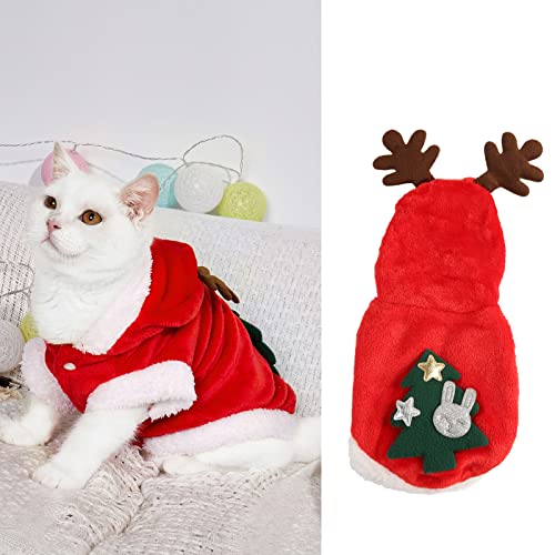 ANGGREK Weiche Warme Haustier-Weihnachtskleidung, Hundekostüm-Mantel mit Kapuze, Druckknopfverschluss, für Katzenwelpen-Kaninchen (L) von ANGGREK