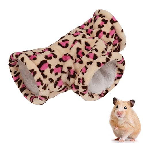 ANGRREK Hamster-3-Wege-Tunnel-Spielzeug, Geräumig, mit T-förmigem Design, Winterwarmer Tunnel für Meerschweinchen-Igel-Spaß und Schlaftunnel (rosa Leopard) von ANGGREK