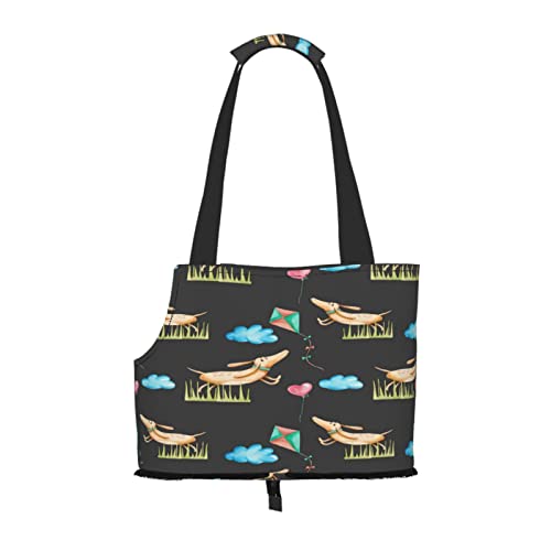 Aquarell-süße Cartoon-Dackel, die Drachen Spielen, Haustiertragetaschen, Umhängetasche, Faltbare Einkaufstasche für Haustiere von ANGYANG