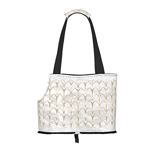 Art Deco Scales Geometry White Grey Gold Marble, Pet Carrier Handtaschen, Umhängetasche, Faltbare Einkaufstasche für Haustiere von ANGYANG