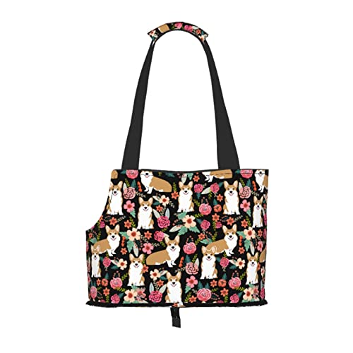 Corgi Floral Dog Vintage Florals, Pet Carrier Handtaschen, Umhängetasche, Faltbare Einkaufstasche für Haustiere von ANGYANG