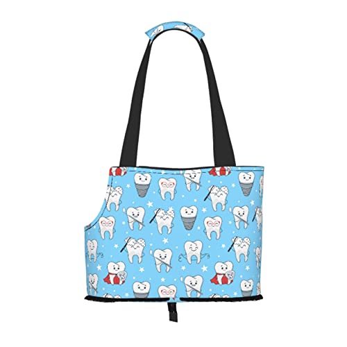 Dental Funny Teeth Cartoon Pattern, Pet Carrier Handtaschen, Umhängetasche, Faltbare Tragetasche für Haustiere von ANGYANG
