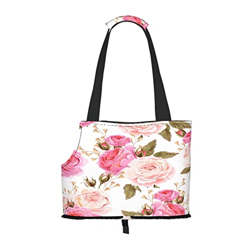 Floral Flower Rose Pink, Pet Carrier Handtaschen, Umhängetasche, Faltbare Einkaufstasche für Haustiere von ANGYANG