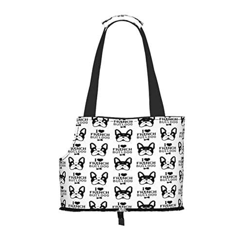 Französische Bulldogge Muster im Vintage-Stil, Haustiertragetaschen, Umhängetasche, Faltbare Einkaufstasche für Haustiere von ANGYANG