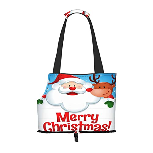 Frohe Weihnachten, Weihnachtsmann und Rentier in Blau, Haustiertragetaschen, Umhängetasche, Faltbare Einkaufstasche für Haustiere von ANGYANG