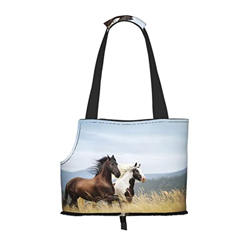 Horses Running Art, Pet Carrier Handtaschen, Umhängetasche, Faltbare Tragetasche für Haustiere von ANGYANG