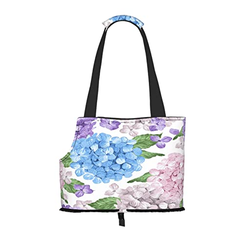 Hortensie Blumen Blütenblätter und Blätter in Aquarell, Pet Carrier Handtaschen, Umhängetasche, Faltbare Tragetasche für Haustiere von ANGYANG