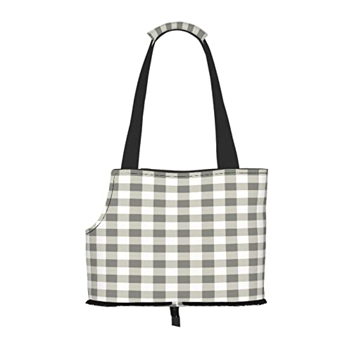Karierte geometrische grau-weiße Gingham-Zusammenfassung, Haustiertragetaschen, Umhängetasche, Faltbare Einkaufstasche für Haustiere von ANGYANG