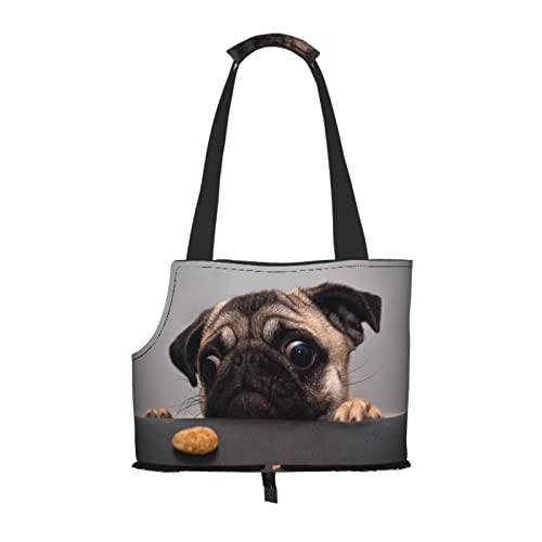 Lustiger gieriger Hund Mops, Haustiertragetaschen, Umhängetasche, Faltbare Einkaufstasche für Haustiere von ANGYANG