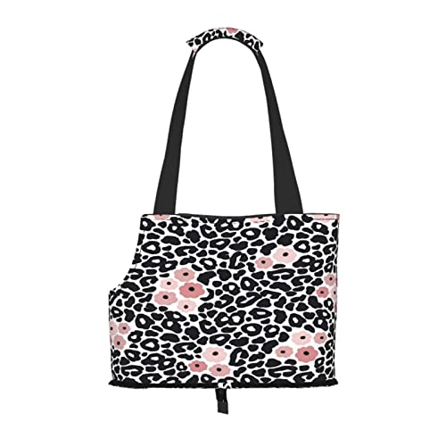 Modernes Schwarz-Weiß-Leopard-nahtloses Muster, Haustiertragetaschen, Umhängetasche, Faltbare Einkaufstasche für Haustiere von ANGYANG