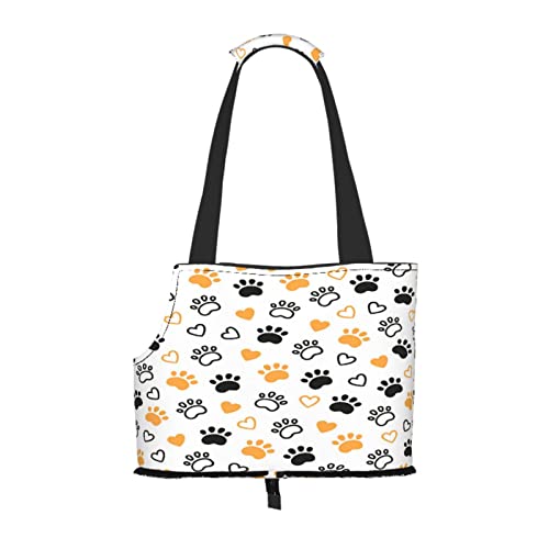 Nahtloses Hundemuster mit Pfotenabdrücken und Herzen, Haustiertragetaschen, Umhängetasche, Faltbare Einkaufstasche für Haustiere von ANGYANG