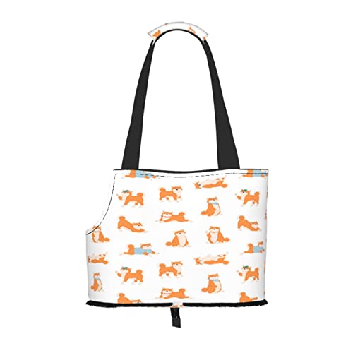 Nahtloses Muster mit lustigen Shiba Inu-Hunden, Haustiertragetaschen, Umhängetasche, Faltbare Einkaufstasche für Haustiere von ANGYANG