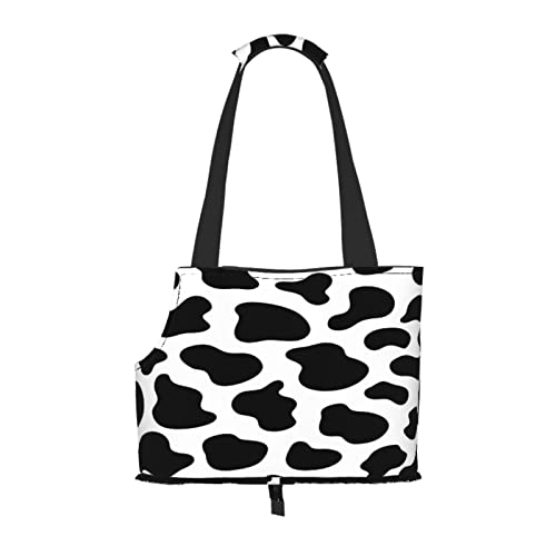 Nahtloses Schwarz-Weiß-Muster mit Kuhhaut, Haustiertragetaschen, Umhängetasche, Faltbare Einkaufstasche für Haustiere von ANGYANG