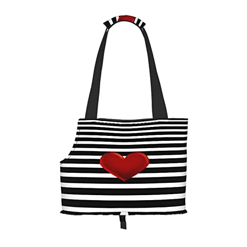 Rotes Herz Schwarz Weiß Streifen, Haustiertragetaschen, Umhängetasche, Faltbare Einkaufstasche für Haustiere von ANGYANG