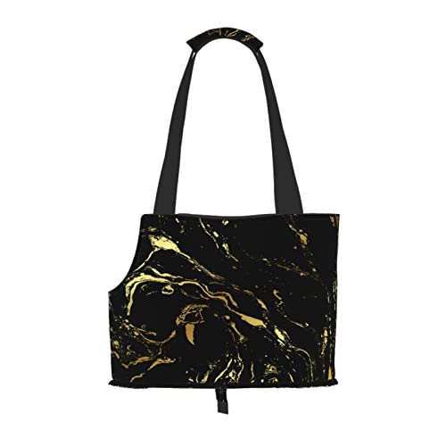 Schwarz-Goldener Marmor-Textur-Hintergrund, Haustier-Tragetaschen, Umhängetasche, Faltbare Einkaufstasche für Haustiere von ANGYANG