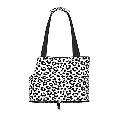 Schwarz-Weiß-Leopardenmuster mit Monogramm, Haustiertragetaschen, Umhängetasche, Faltbare Einkaufstasche für Haustiere von ANGYANG