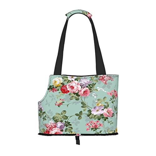 Vintage Blumenblumen Bedruckt, Haustiertragetaschen, Umhängetasche, Faltbare Einkaufstasche für Haustiere von ANGYANG