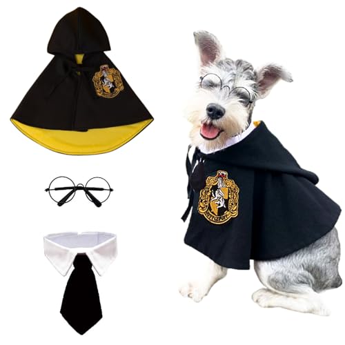 ANIAC 3-teiliges Halloween-Hundekostüm, Katzen-Zauberer-Umhang, Brille und Krawatte, Set, Halloween-Welpen-Outfit, Haustierakademie, Zauberer, Cosplay, Bekleidung für Kätzchen, Katzen, kleine Hunde von ANIAC