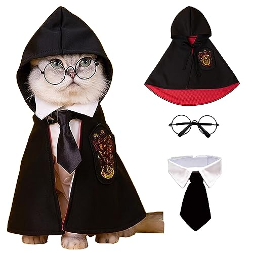 ANIAC 3-teiliges Halloween-Hundekostüm, Katzen-Zauberer-Umhang, Brille und Krawatte, Set für Halloween, Welpen, Zauberer, Cosplay, Bekleidung für Kätzchen, Katzen, kleine Hunde (groß, schwarz) ANIAC 3-teiliges Halloween-Hundekostüm, Katzen-Zauberer-Umhang, Brille und Krawatte, Set für Halloween, Welpen, Zauberer, Cosplay, Bekleidung für Kätzchen, Katzen, kleine Hunde (groß, schwarz) von ANIAC