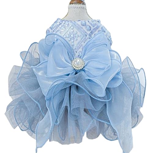 ANIAC Blaues Katzen-Hochzeitskleid mit D-Ring-Schleife, Hundehochzeits-Outfit, formelle Welpenkleidung für Mädchen, kleine Hunde, luxuriöses Haustier-Partykleid für Kätzchen, Chihuahua, Yorkie von ANIAC