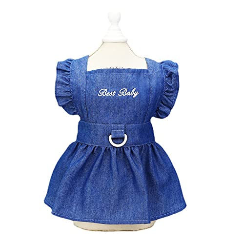 ANIAC Denim-Kleid für kleine und mittelgroße Hunde, Welpen, Mädchen, Kleidung mit Leinen-Ring, Sommerkleidung mit D-Ring, Haustier-Hundegeschirr, Kleid (Sk-2, L) von ANIAC