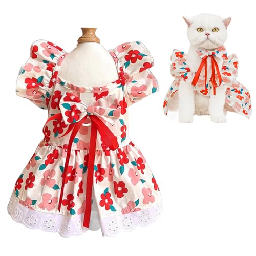 ANIAC Geblümtes Hundekleid mit D-Ring – Katzenkleid & Welpenkleidung für kleine Hunde und Katzen (groß, Blumenmuster) von ANIAC