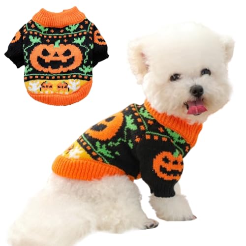 ANIAC Halloween-Pullover für kleine Hunde, Kürbis, Katze, Rollkragen, Strickwaren, warmes Haustier-Kostüm, Kürbis-Kostüm, Katzen-Outfit, Urlaub, Welpen, Hundekleidung für Mädchen, Jungen (Schwarz + von ANIAC
