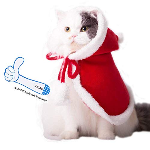 ANIAC Haustier-Weihnachtskostüm, Poncho-Umhang mit Mütze, Weihnachtsmann, Umhang für Katzen und kleine Hunde, Rot (Medium) von ANIAC