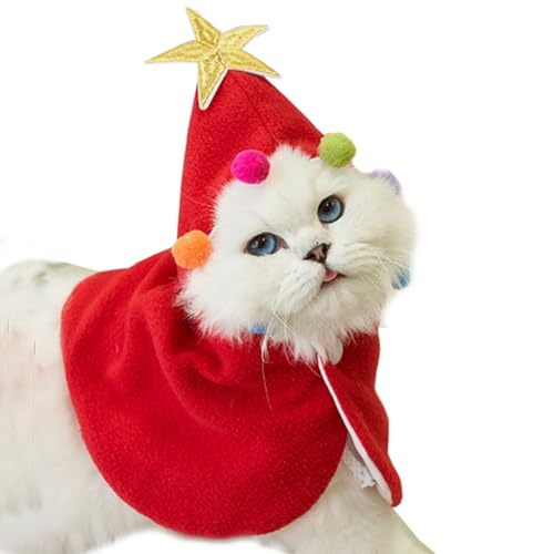 ANIAC Haustier-Weihnachtskostüm für Welpen, Umhang mit Stern und Pompons, Katzen-Weihnachtsmann-Umhang mit Weihnachtsmannmütze, rotes Hunde-Outfit, Winterkatzenkleidung für Kätzchen und kleine bis von ANIAC