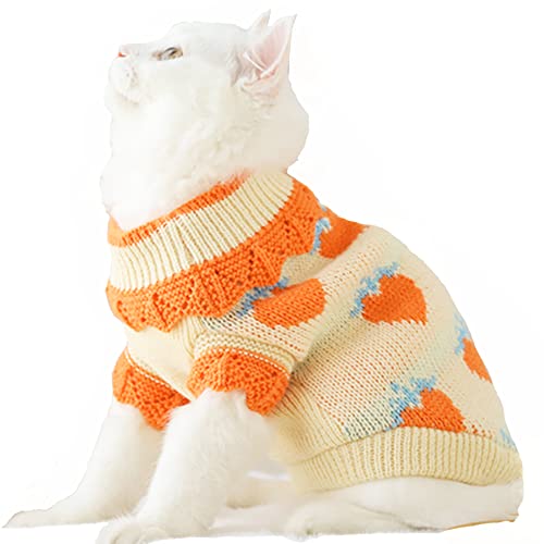 ANIAC Katzenpullover Welpe Warme Kleidung Hund Gemütliche Weste Shirt Herbst Winter Outfits Kätzchen Winter Strickwaren Kleine Hunde Sweatshirt für kalte Jahreszeit und Frühling (groß, orange) von ANIAC