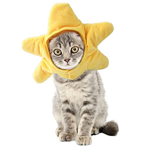 ANIAC Lustige Katze Hut Gelb Seestern Kleine Hunde Mütze Weich Stern Form Welpen Kopfbedeckung Halloween Haustier Kostüm Warm Kopf Zubehör für Kaninchen Kätzchen Kleine Hunde (A) von ANIAC