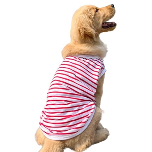 ANIAC Sommer-Hundeshirt für große Hunde, Mädchen, Jungen, rot-weiß gestreift, Baumwolle, atmungsaktiv, Basic-Tanktop, ärmellos, kühlende Haustierkleidung für große Hunde von 29,9–37,6 kg (Rot-1, 7XL) von ANIAC