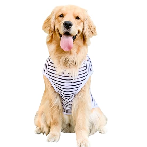 ANIAC Sommer-Hundeshirt für mittelgroße Hunde, Mädchen, Jungen, Baumwolle, gestreift, weißes Basic-Tanktop, ärmellos, kühlende Haustierkleidung für Hunde (Weiß, 6XL) von ANIAC