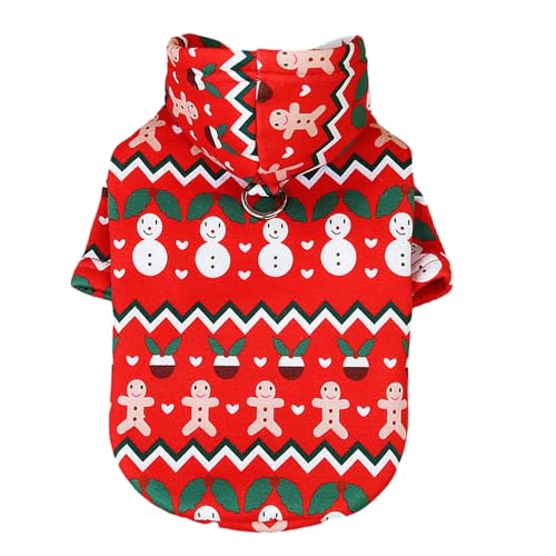 ANIAC Urlaub kleine Hunde Hoodies mit Leine Ring Weihnachten Hund Outfit Winter Schneemann Welpe Sweatshirt Xmas Cat Apparel Funny Hooded Coat XS (Large, Rot) von ANIAC