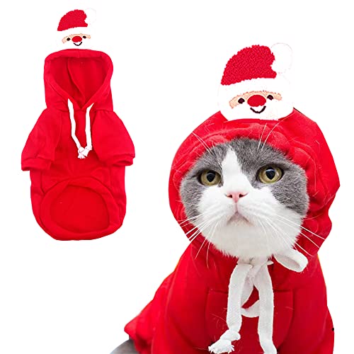 ANIAC Weihnachts-Kapuzenpullover für kleine Hunde, warm, mit Cartoon-Weihnachtsmann, Haustier-Winterkleidung, Weihnachts-Katzenbekleidung (klein, rot) von ANIAC