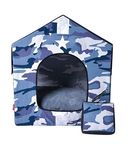 Hundebett Katzenbett Haustier-Hundebett, Abnehmbares Hundehaus, Tarnung, Haustierbett, Zelt, Katzenhütte, Tragbare Reise-Haustierhütte, Welpenmatte HundeköRbchen Hundekissen (Color : Blu) von ANIIC