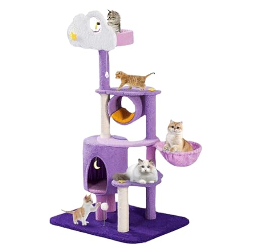 Kratzbaum Katzenbaum-Turm, Katzenspielzeug Für Katzen Im Innenbereich, Katzenbaum Mit Kratzbaum Und Hängematte Katzenbaum (Color : Purple, Size : 60 * 48 * 150cm) von ANIIC