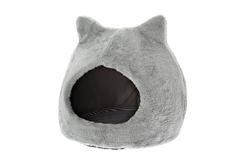 ANIIMAL AND GARDENING Katzenbett in Form eines Katzenkopfes, weiches graues Plüsch, geschlossenes Bett mit gestreiftem Kissen ANIIMAL AND GARDENING Katzenbett in Form eines Katzenkopfes, weiches graues Plüsch, geschlossenes Bett mit gestreiftem Kissen von ANIIMAL AND GARDENING